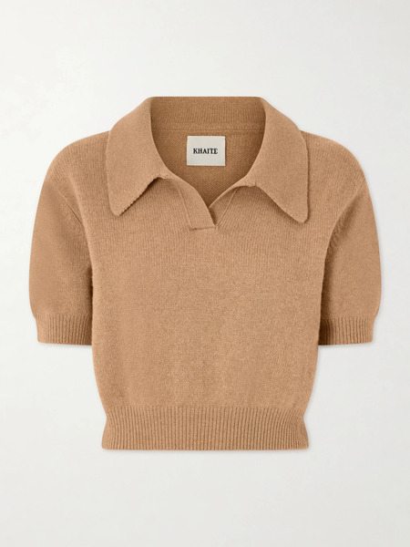  Khaite   Leni Cropped Wool And Cashmere Blend Sweater   Camel 