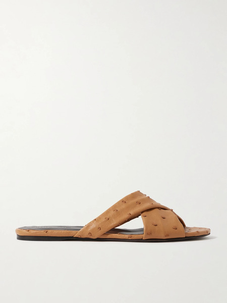  Khaite   Liria Ostrich Sandals   Camel 