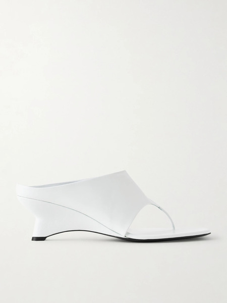  Khaite   Marlow Leather Wedge Mules   White 