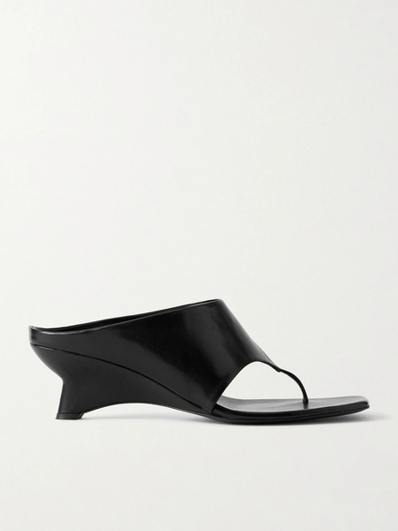  Khaite   Marlowe Leather Wedge Mules   Black 