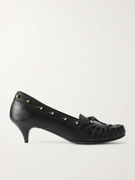  Khaite   Milly Embellished Whipstitched Textured Leather Pumps   Black 