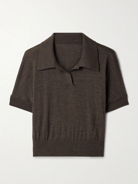  Khaite   Morgane Cropped Wool Blend Polo Top   Dark Brown 