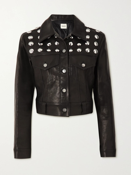  Khaite   Rizzo Studded Textured Leather Jacket   Black 