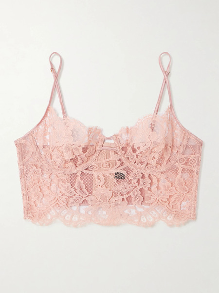  Kiki De Montparnasse   Camille Stretch Silk Satin Trimmed Organic Cotton Blend Lace Underwired Bra   Pink 