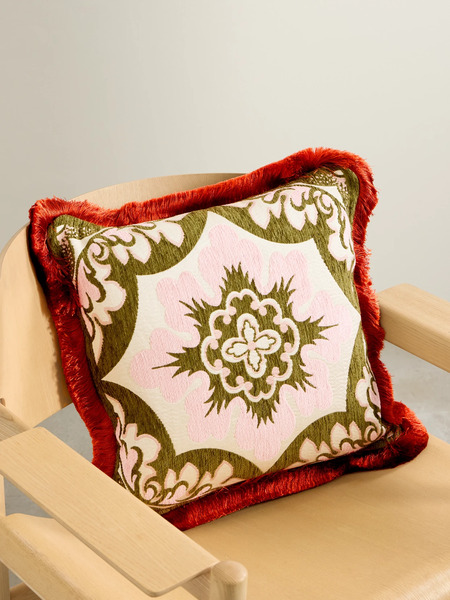  La Doublej   Fringed Chenille Jacquard Cushion   Multi 