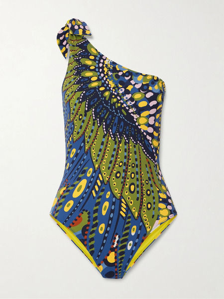  La Doublej   Goddess One Shoulder Printed Swimsuit   Navy 