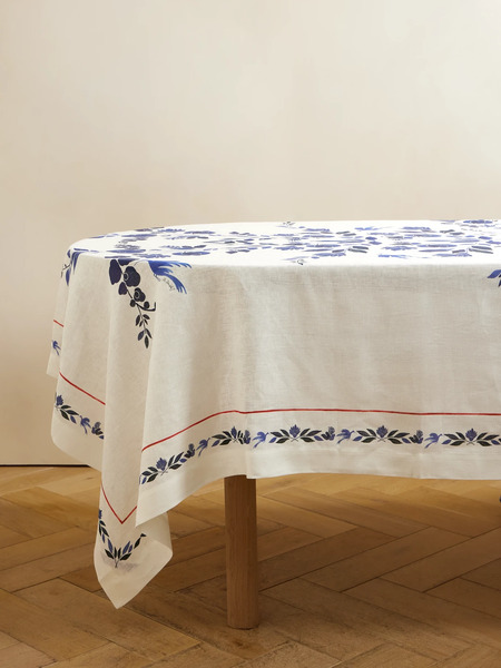  La Doublej   Large Printed Linen Tablecloth   White 