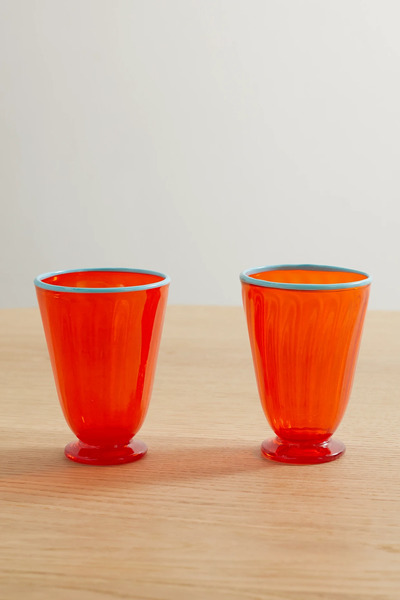  La Doublej   Rainbow Set Of Two Murano Glasses   Orange 