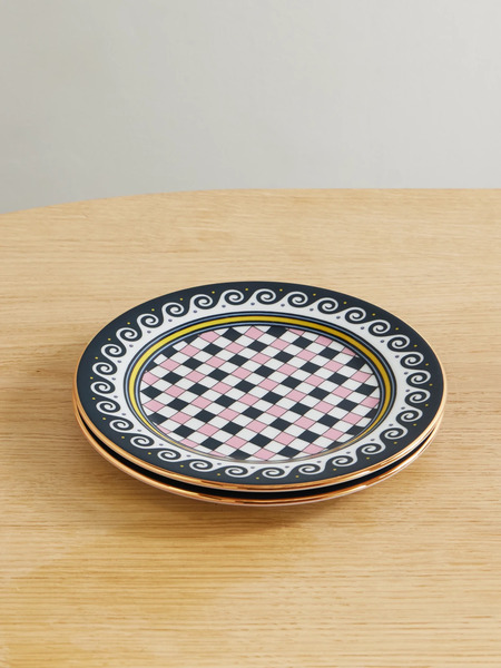  La Doublej   Set Of Two Gold Plated Porcelain Dessert Plates   Navy 