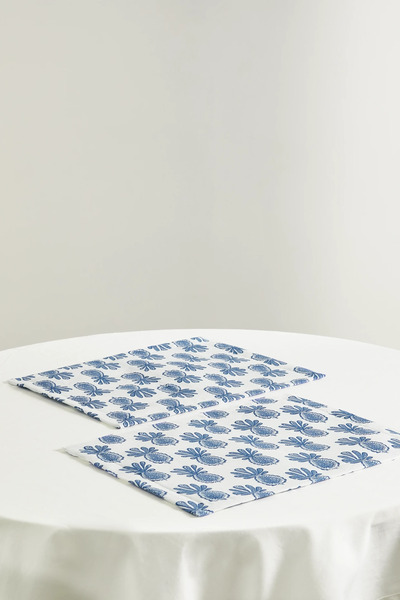 La Doublej   Set Of Two Printed Linen Placemats   Blue 