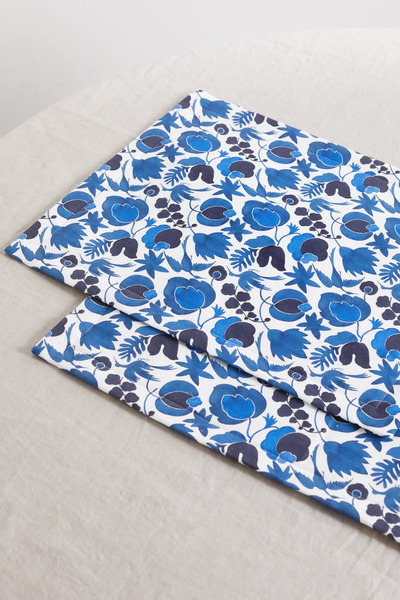  La Doublej   Set Of Two Printed Linen Placemats   Blue 