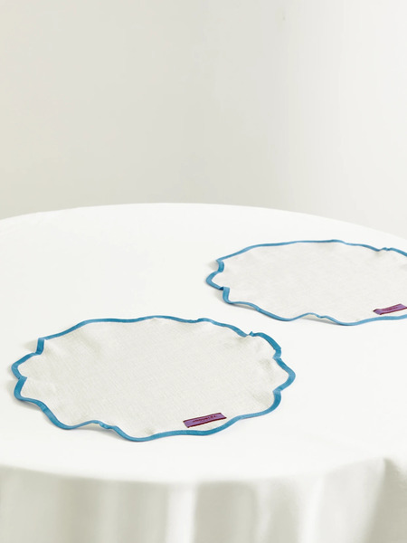  La Doublej   Set Of Two Scalloped Cotton Blend Placemats   Blue 