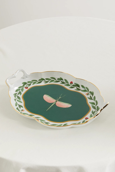  La Doublej   Tea For Two Gold Plated Porcelain Tray   Green 