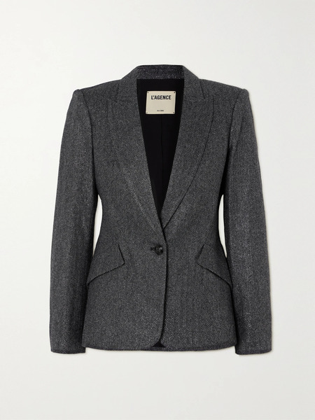  L'agence   Chamberlain Metallic Herringbone Wool Blend Blazer   Gray 