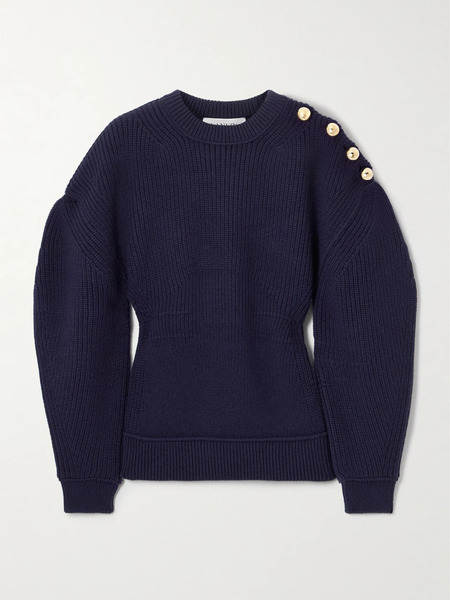  Lanvin   Button Detailed Ribbed Wool Sweater   Navy 