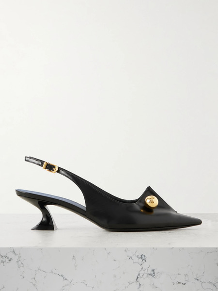  Lanvin   Piercing Embellished Glossed Leather Slingback Pumps   Black 