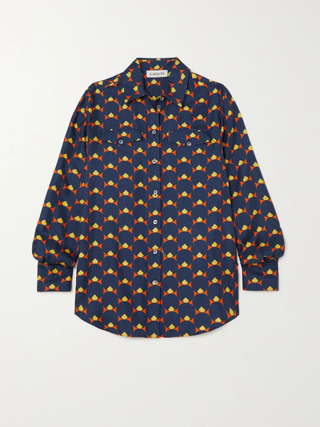  Lanvin   Printed Silk Blouse   Navy 