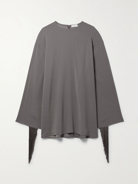  Lapointe   Fringed Crepe Mini Dress   Gray 