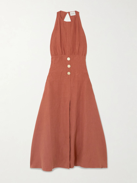  Le Kasha   Jesmah Open Back Embellished Linen Midi Dress   Red 