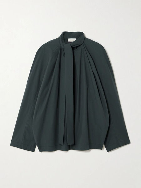 Lemaire   Ascot Scarf Effect Pleated Washed Cotton Poplin Blouse   Charcoal 
