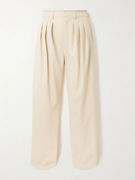  Lemaire   Pleated Wool Blend Straight Leg Pants   Cream 