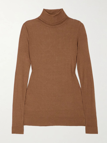  Lemaire   Seamless Ribbed Knit Turtleneck Top   Brown 