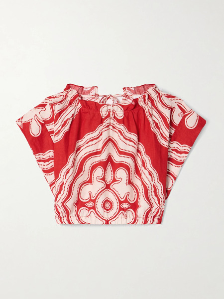  Lemlem   Muna Cropped Printed Linen Top   Red 