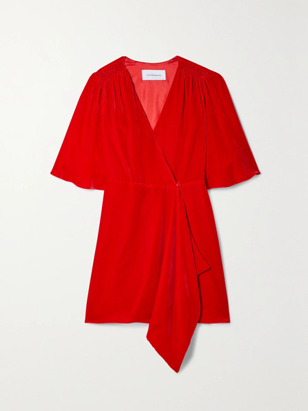  Les Rêveries   Draped Velvet Mini Wrap Dress   Red 