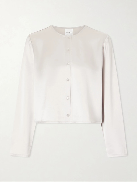  Leset   Barb Cropped Satin Cardigan   Silver 