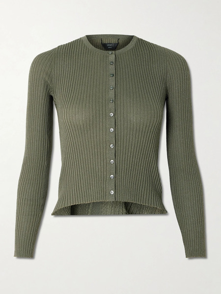  Leset   Blake Ribbed Lurex Cardigan   Green 