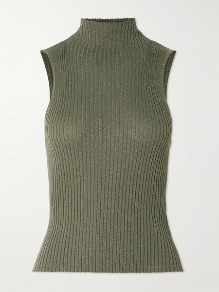  Leset   Blake Ribbed Lurex Turtleneck Top   Green 
