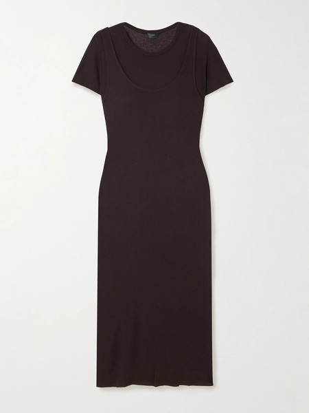  Leset   Rozzi Layered Ribbed Jersey Midi Dress   Chocolate 