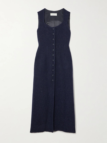  Liberowe   Avery Metallic Wool Blend Tweed Midi Dress   Navy 