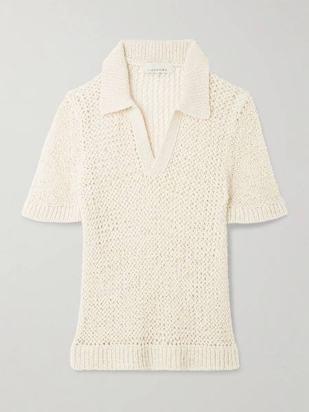  Liberowe   Open Knit Polo Sweater   Cream 