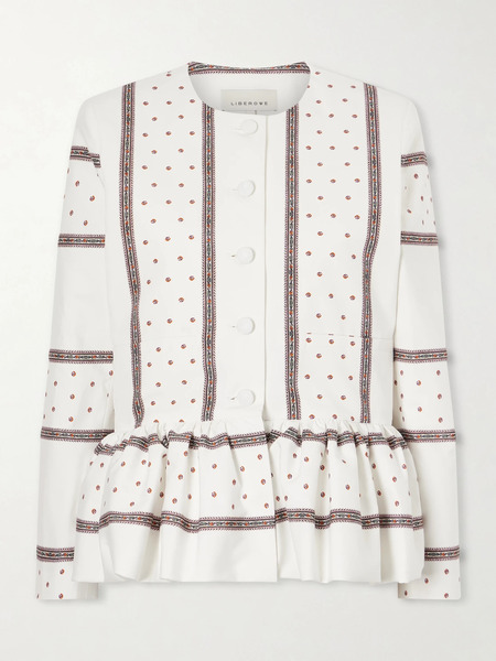  Liberowe   Printed Peplum Cotton Jacket   White 
