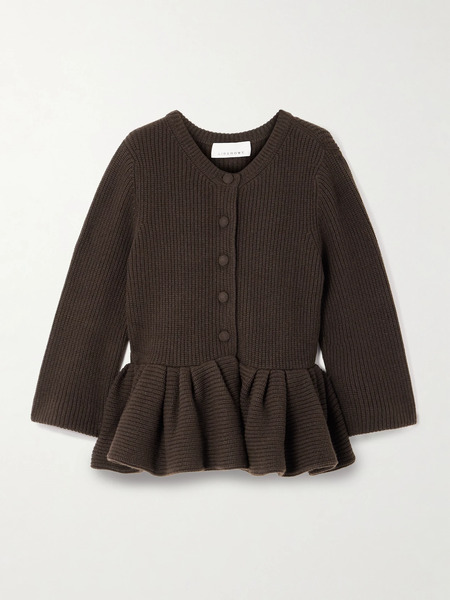  Liberowe   Ruffled Cashmere Peplum Cardigan   Brown 