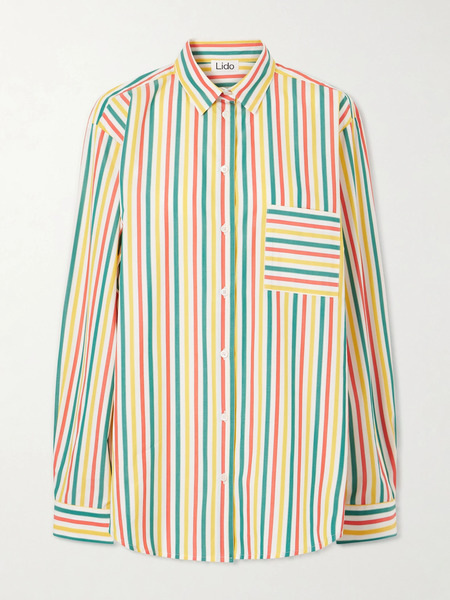  Lido   Striped Cotton Poplin Shirt   Yellow 