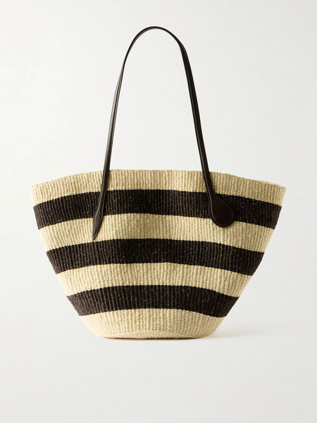  Liffner   Leather Trimmed Striped Sisal Tote   Cream 