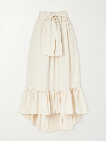  Lisa Marie Fernandez   Nicole Tie Detailed Asymmetric Pleated Tiered Cotton Poplin Maxi Skirt   Neutral 