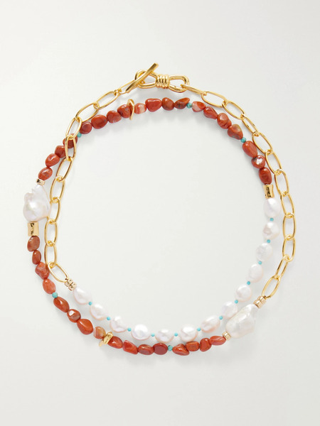  Lizzie Fortunato   Porto Covo Gold Plated Freshwater Pearl, Agate And Turquoise Beaded Necklace   Multi 