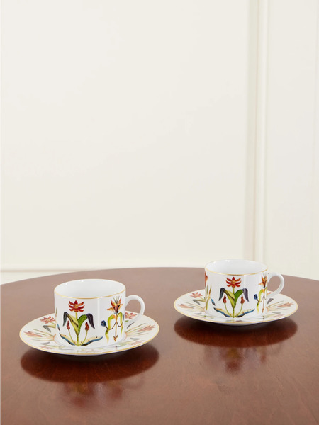  L'objet   Grand Tour Set Of Two Gold Plated Porcelain Teacup And Saucer   White 
