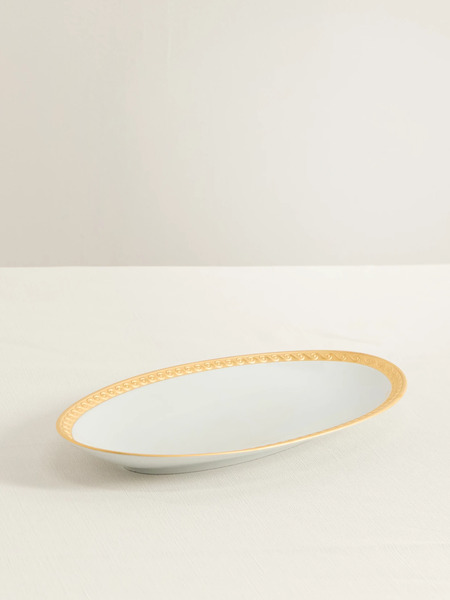  L'objet   Neptune Small Gold Plated Porcelain Platter   White 