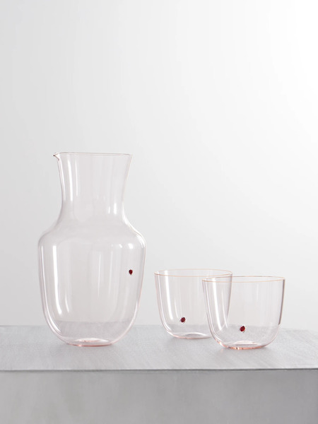  Lobmeyr   Alpha Set Of Two Crystal Glass Tumblers And Pitcher   Blush 