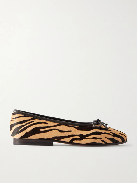  Loeffler Randall   Noelle Bow Detailed Leather Trimmed Zebra Print Calf Hair Ballet Flats   Zebra Print 