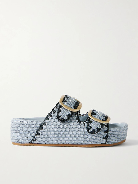  Loeffler Randall   Theo Embroidered Raffia Platform Slides   Blue 