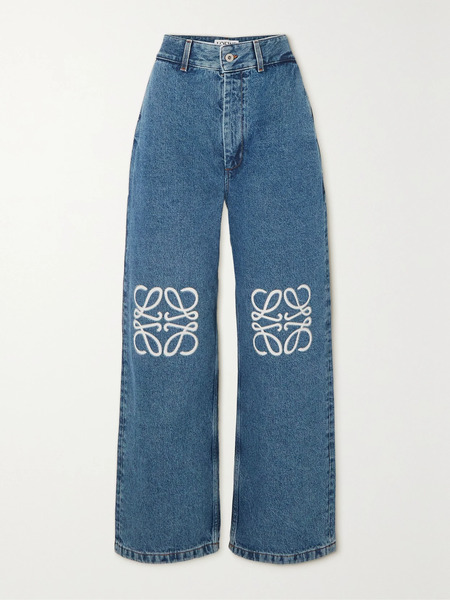  Loewe   Anagram Appliquéd High Rise Wide Leg Jeans   Mid Denim 