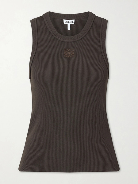  Loewe   Anagram Embroidered Ribbed Knit Tank   Brown 