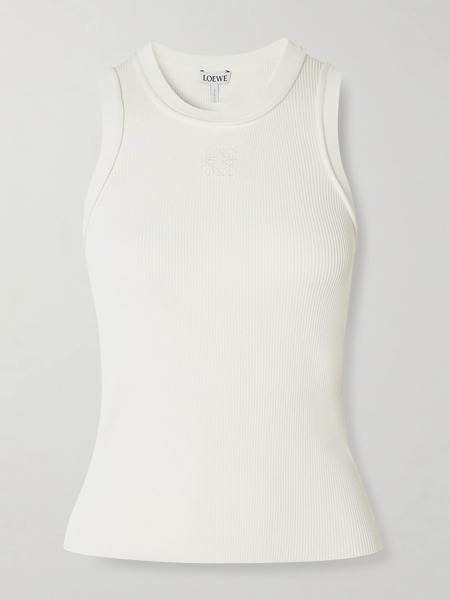  Loewe   Anagram Embroidered Ribbed Knit Tank   White 