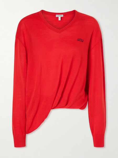  Loewe   Asymmetric Draped Embroidered Wool Blend Sweater   X Small 