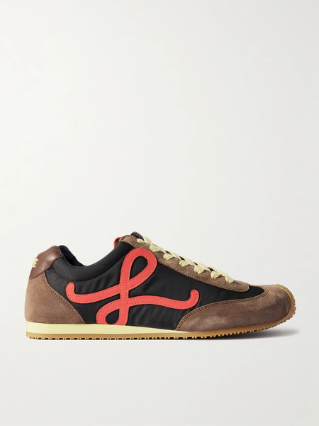  Loewe   Ballet Runner 2.0 Logo Appliquéd Leather, Canvas And Suede Sneakers   Chocolate 